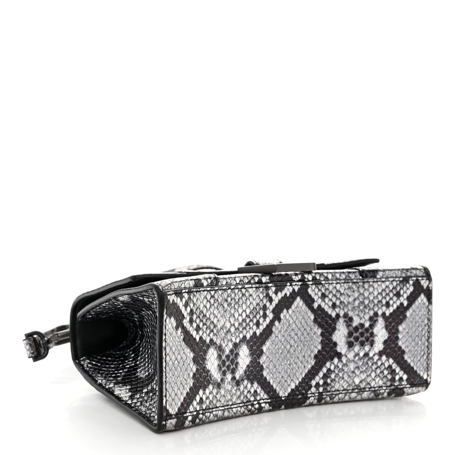 Balenciaga Shiny Calfskin Snakeskin Embossed Hourglass Top Handle Bag XS Silver Black 4 of 9