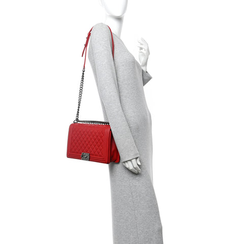 Calfskin Quilted New Medium Boy Flap Red