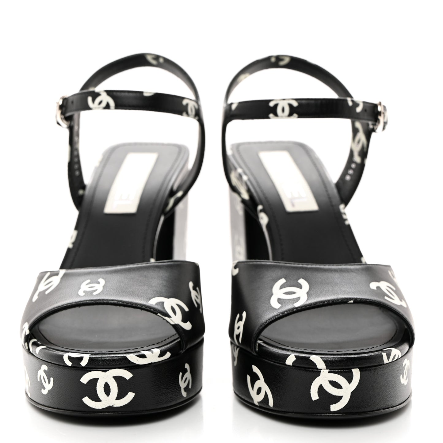 Printed Lambskin CC Platform Sandals 40 Black White