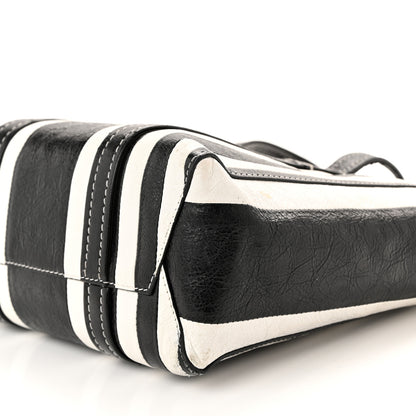 Balenciaga Agneau Arena Striped Patchwork Small Barbes East West Shopper Black White 8 of 9