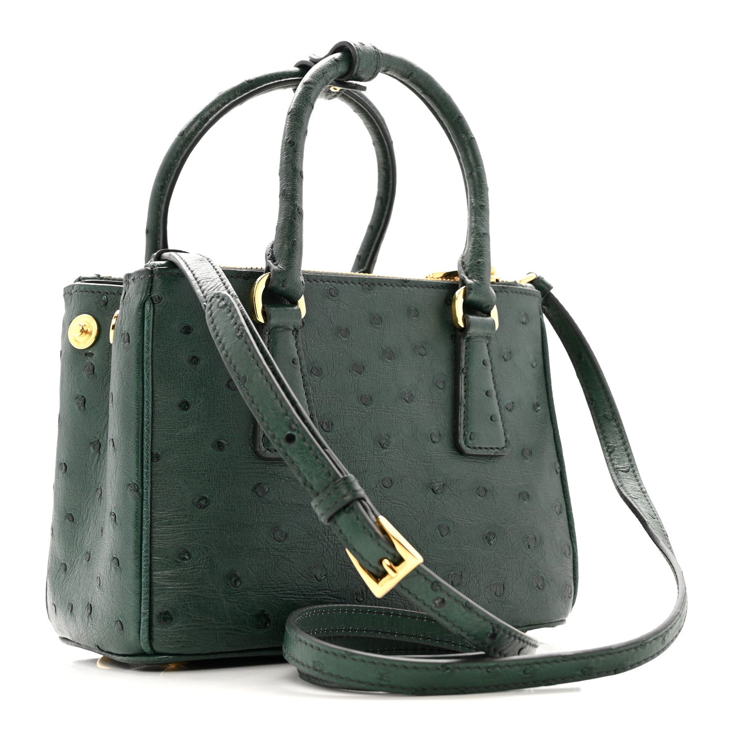 Ostrich Mini Galleria Double Zip Tote Smeraldo