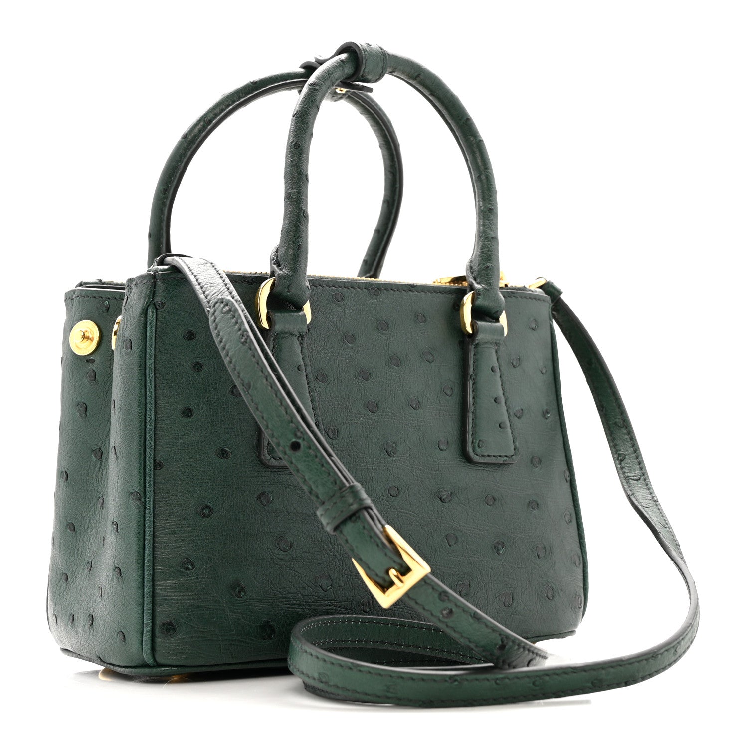Prada Ostrich Mini Galleria Double Zip Tote Smeraldo 3 of 12