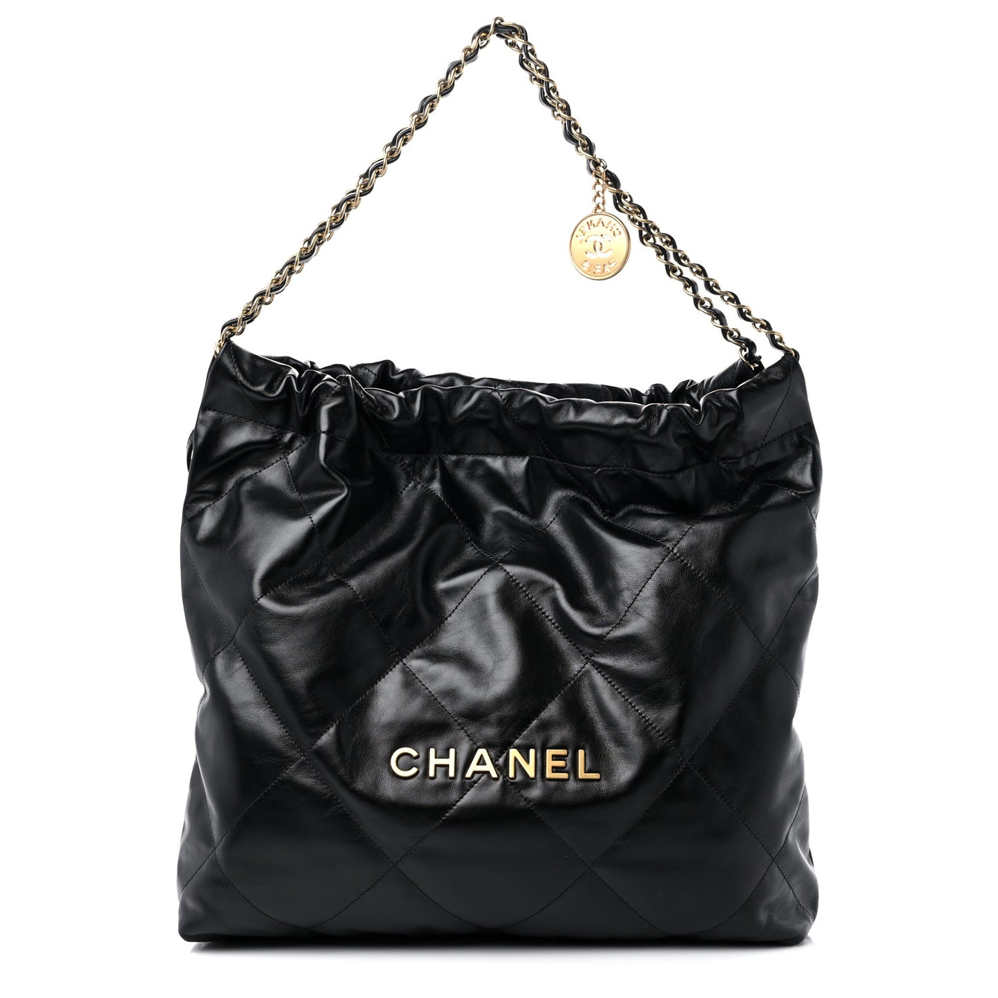Shiny Calfskin Quilted Chanel 22 Black