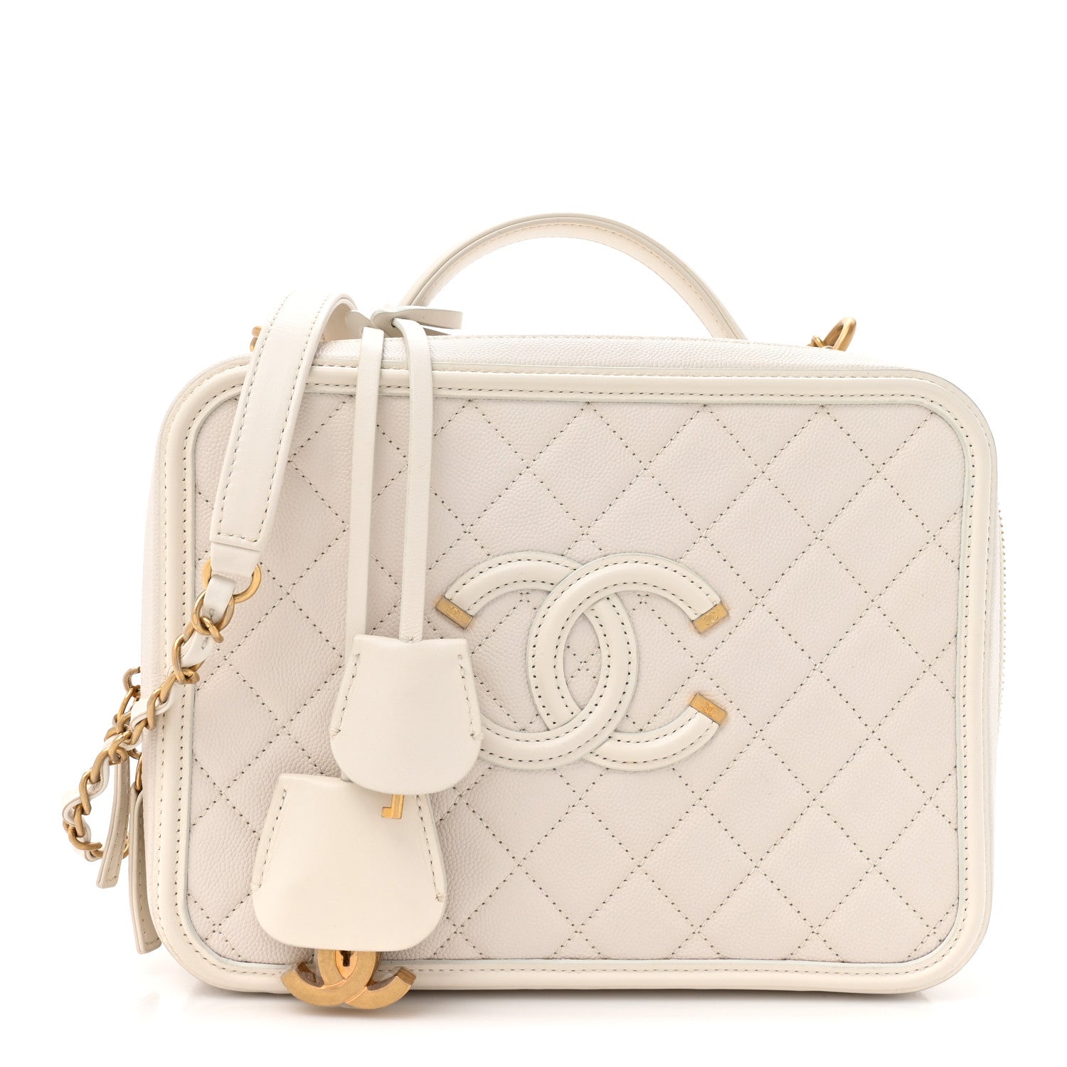 Chanel Caviar Quilted Large CC Filigree Vanity Case White 1 of 13