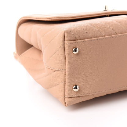 Chanel Caviar Chevron Quilted Small Coco Handle Flap Beige 9 of 10