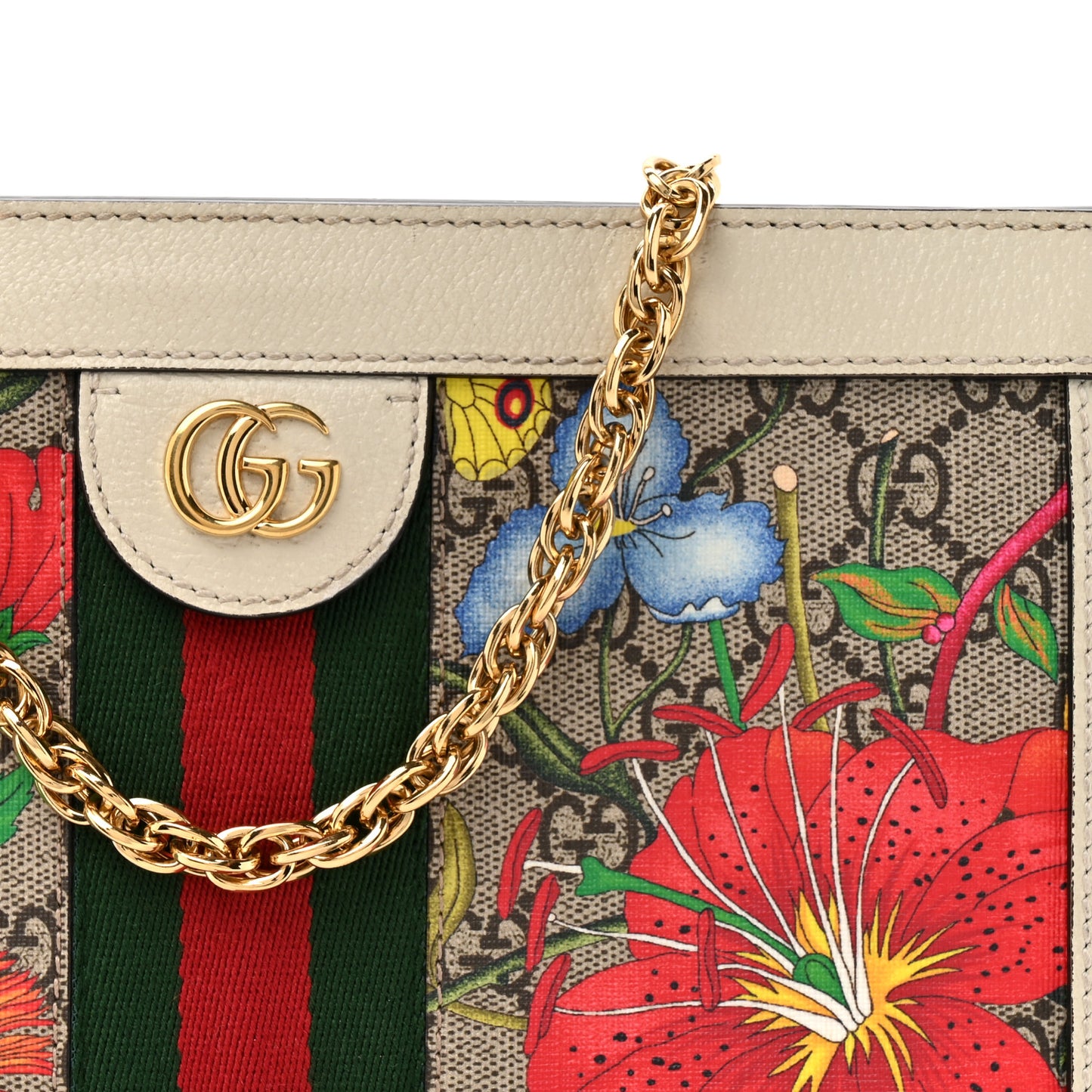 GG Supreme Monogram Flora Web Small Ophidia Chain Shoulder Bag White