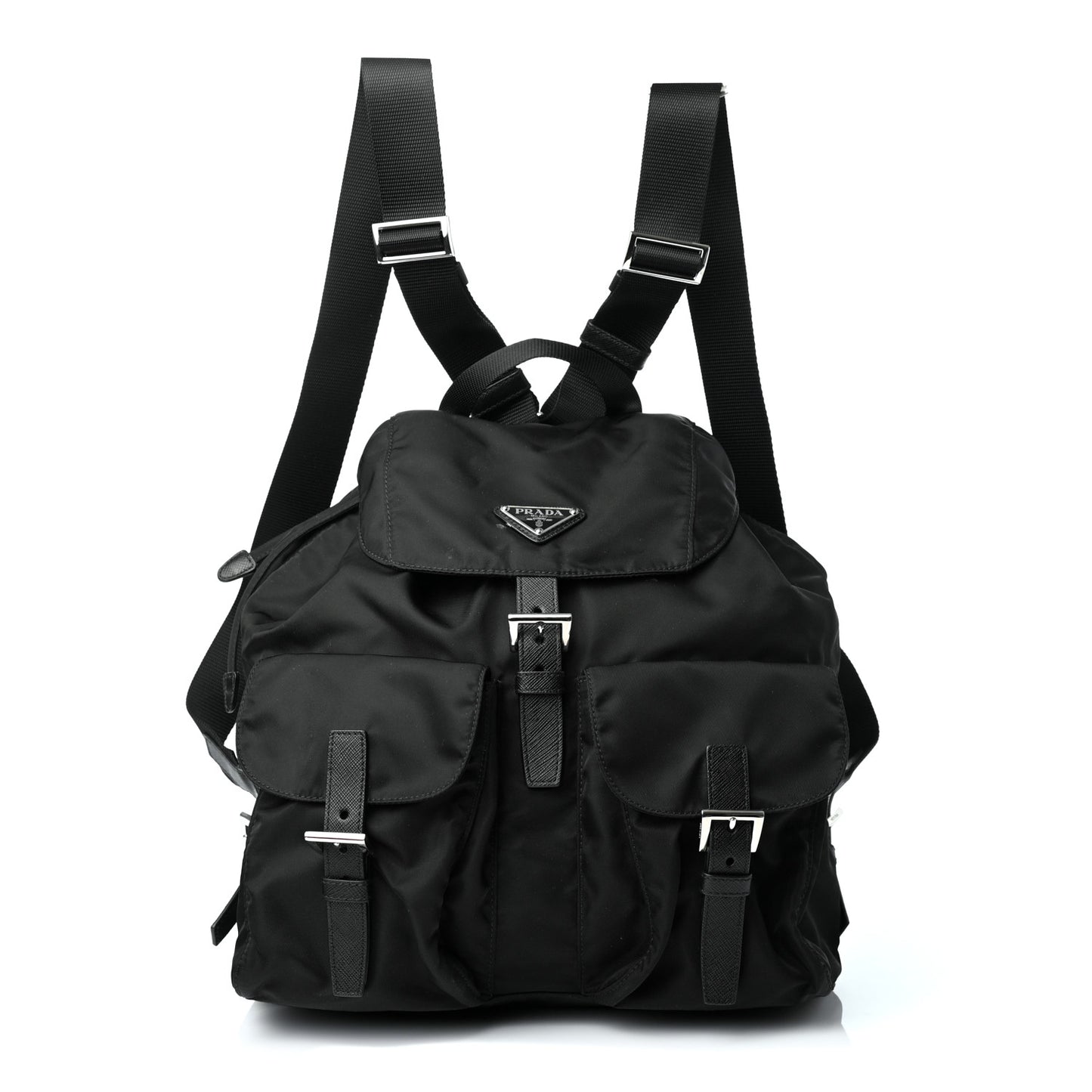 Tessuto Nylon Vela Saffiano Large Backpack Black