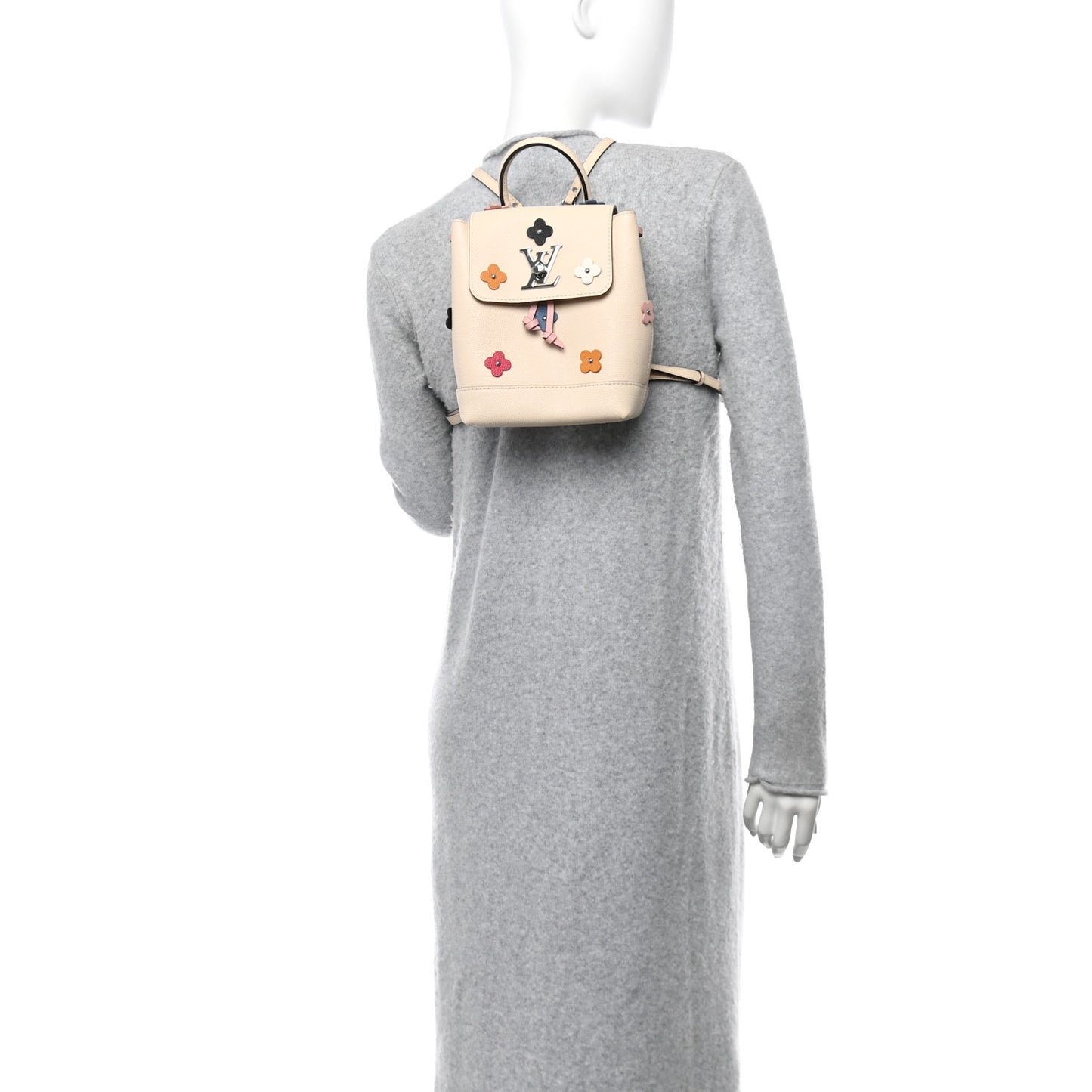 Calfskin Flowers Lockme Mini Backpack Creme