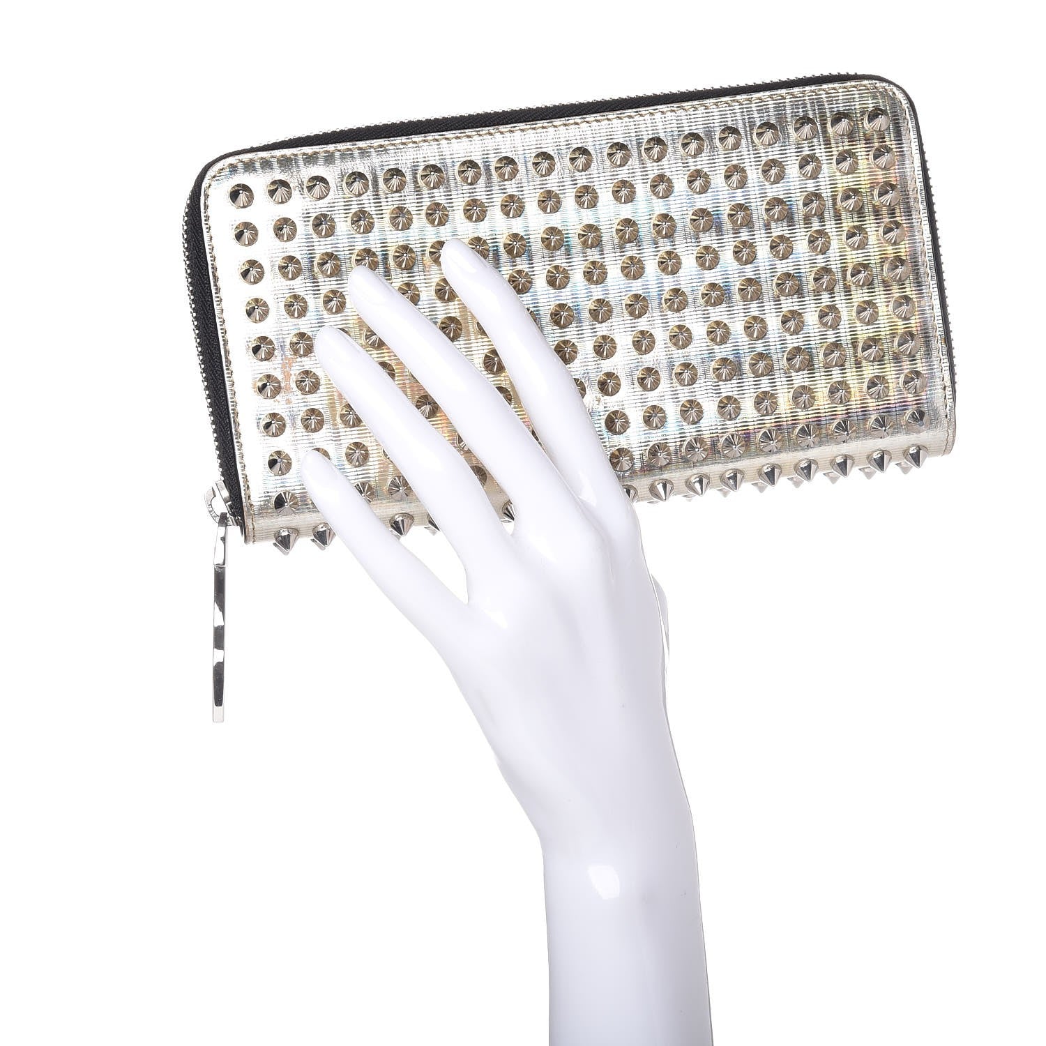 Christian Louboutin Metallic Specchio Panettone Spiked Zip Around Wallet Gold 2 of 7