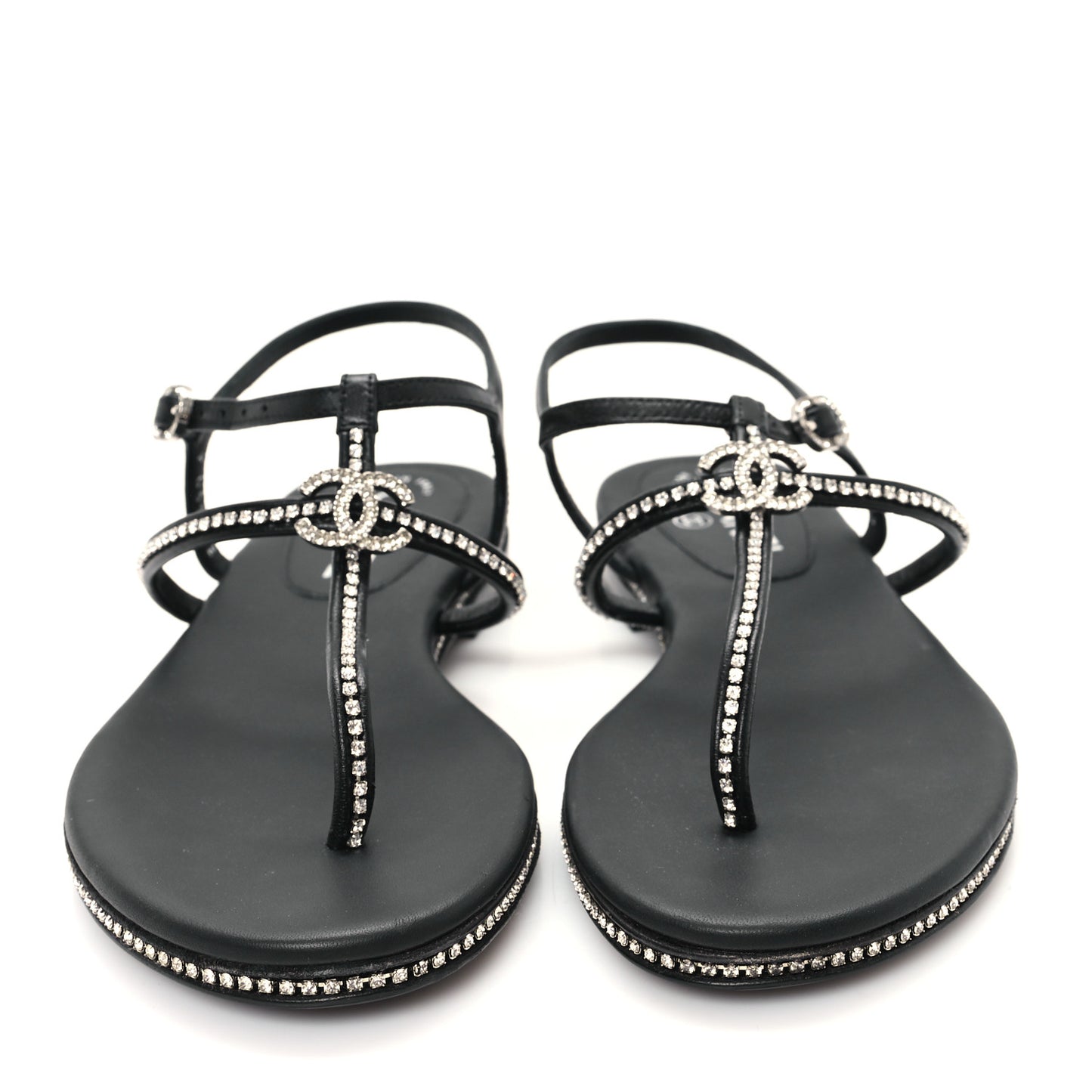 Lambskin Strass CC Thong Sandals 36.5 Black