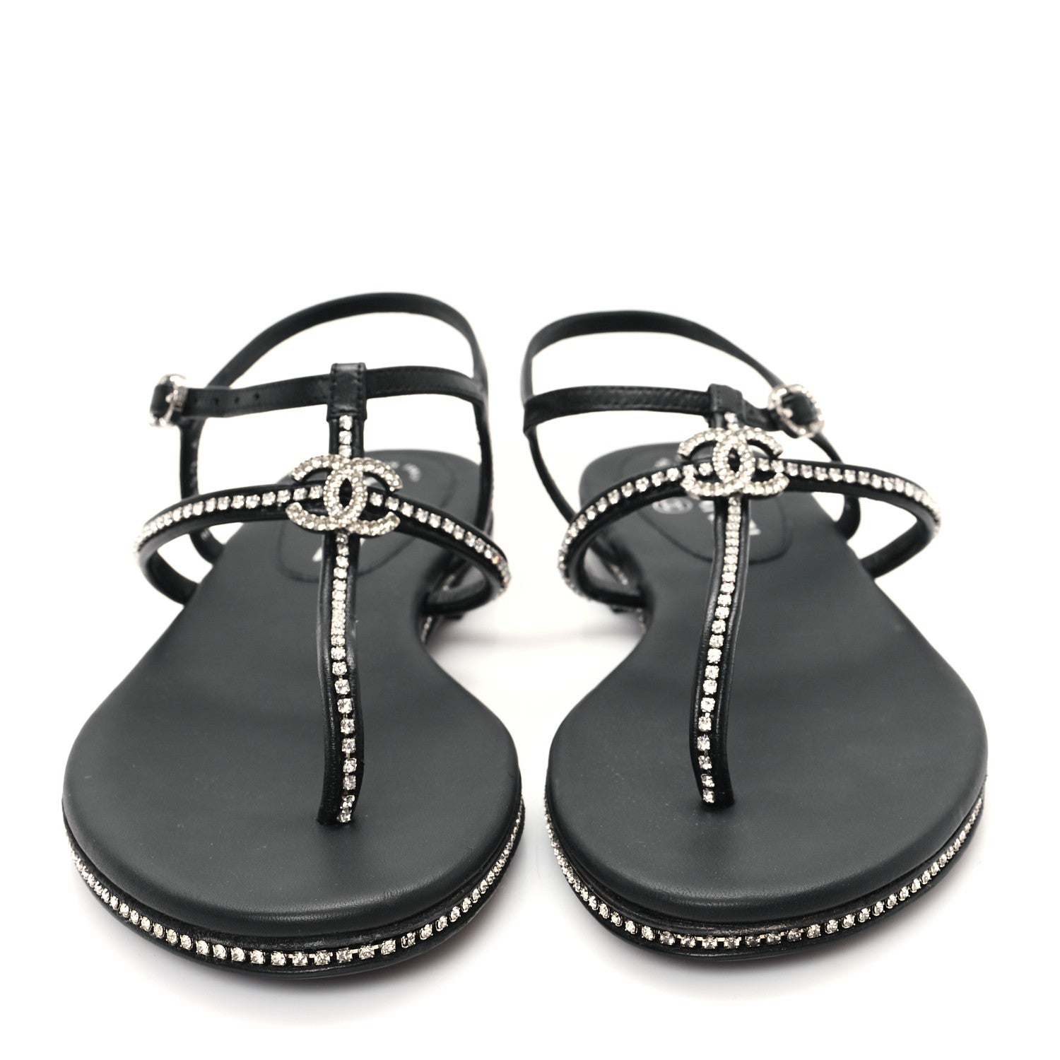 Chanel Lambskin Strass CC Thong Sandals 36.5 Black 3 of 9