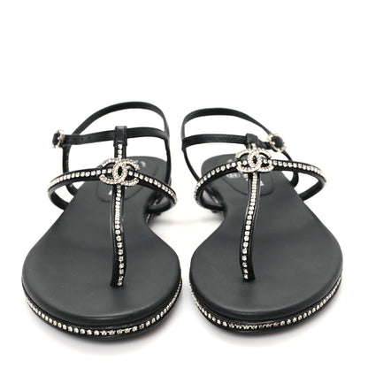 Chanel Lambskin Strass CC Thong Sandals 36.5 Black 3 of 9