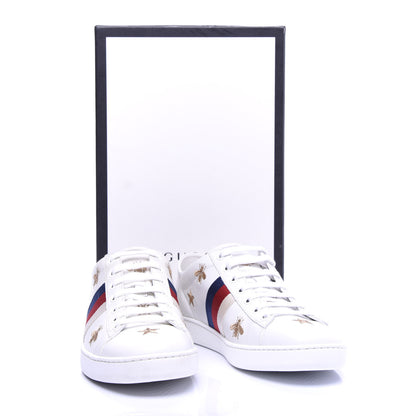 Gucci Calfskin Bee Star Embroidered Sylvie Web Ace Sneakers 38.5 White 10 of 10