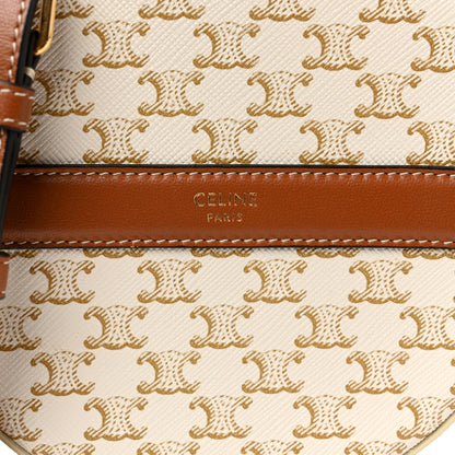 Celine Lambskin Triomphe Canvas Round Purse On Strap White Tan 8 of 10