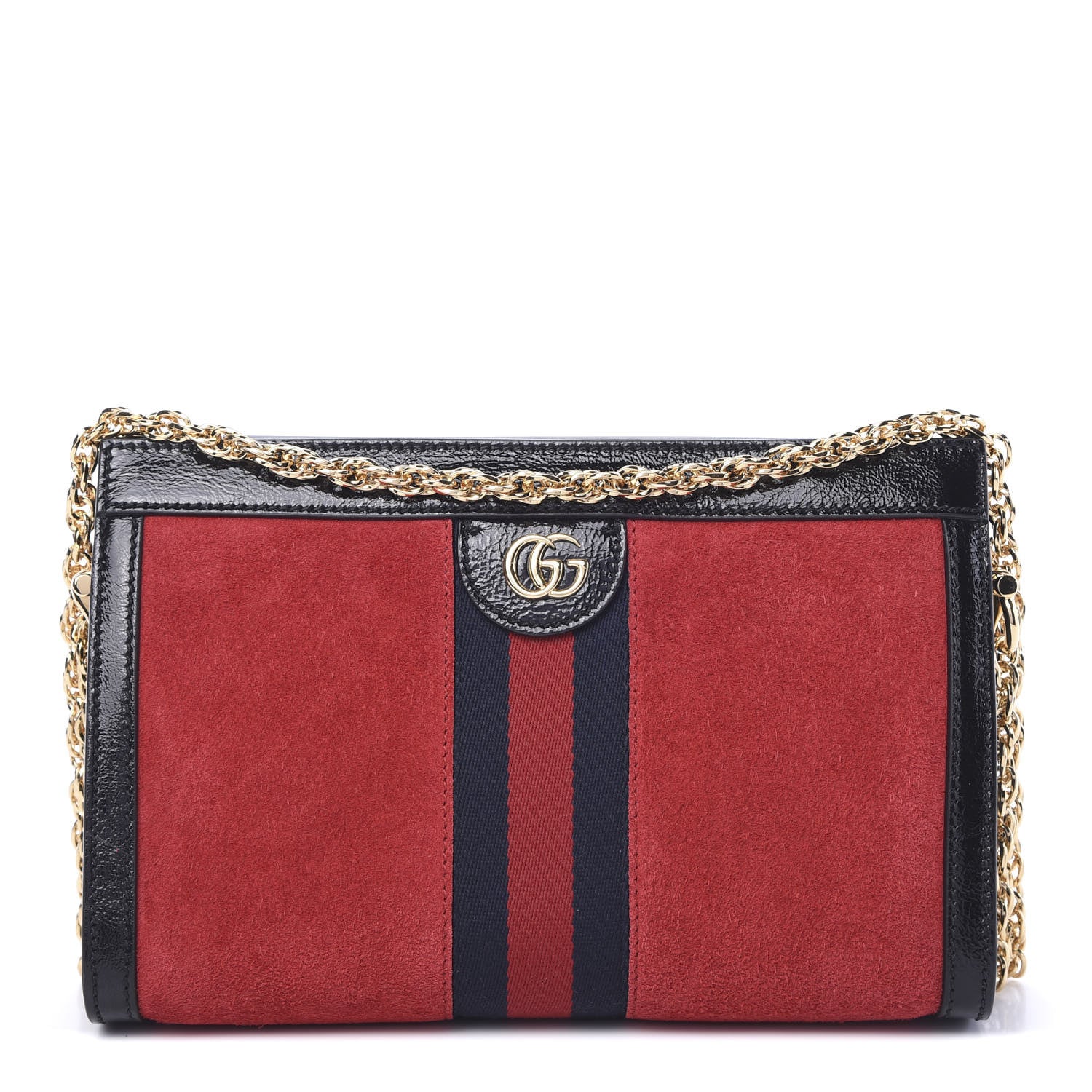 Gucci Suede Patent Web Small Ophidia Chain Shoulder Bag Hibiscus Red Black 1 of 10