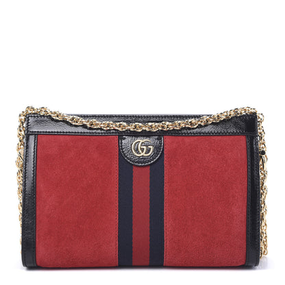 Gucci Suede Patent Web Small Ophidia Chain Shoulder Bag Hibiscus Red Black 1 of 10