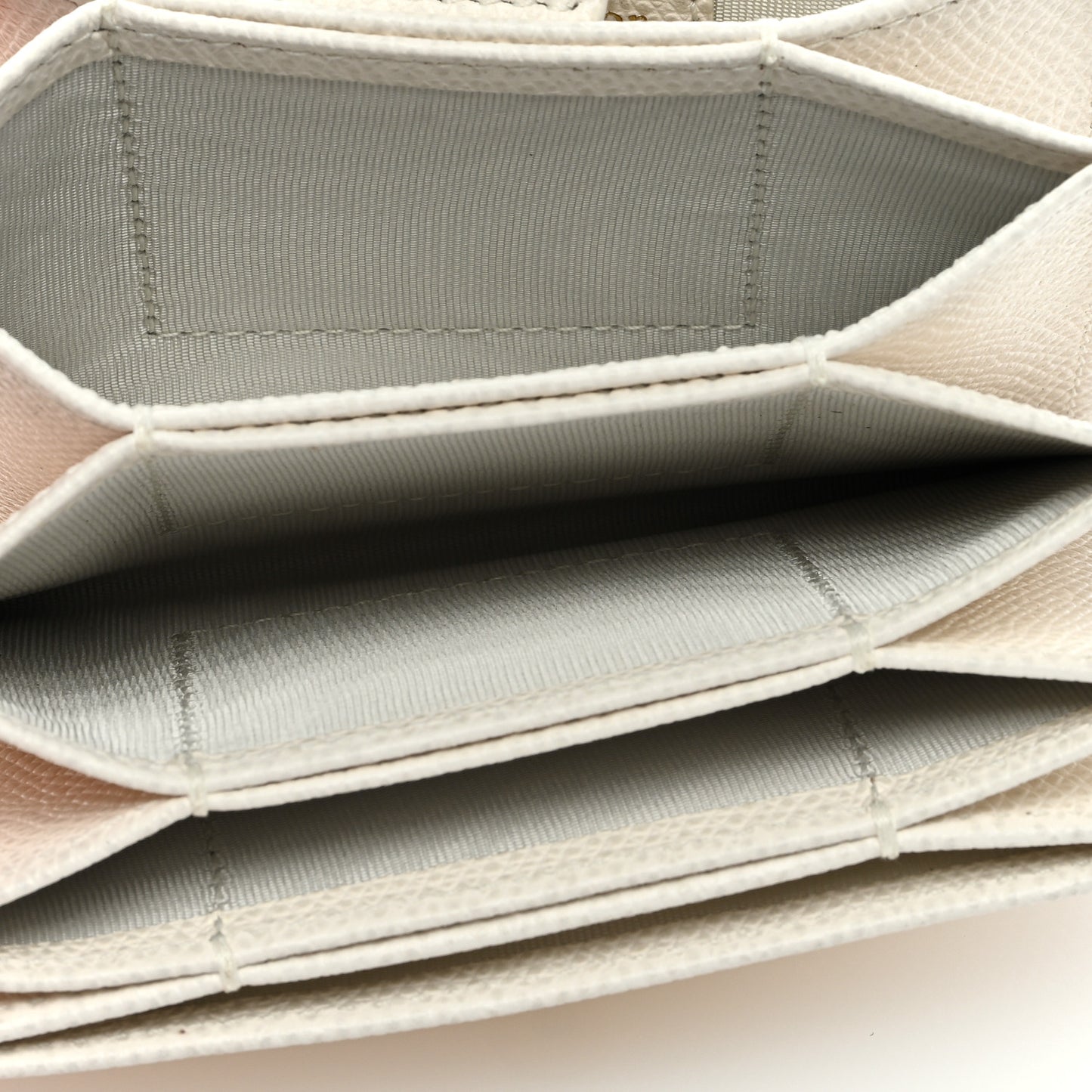 Grained Calfskin Gusseted Card Holder White