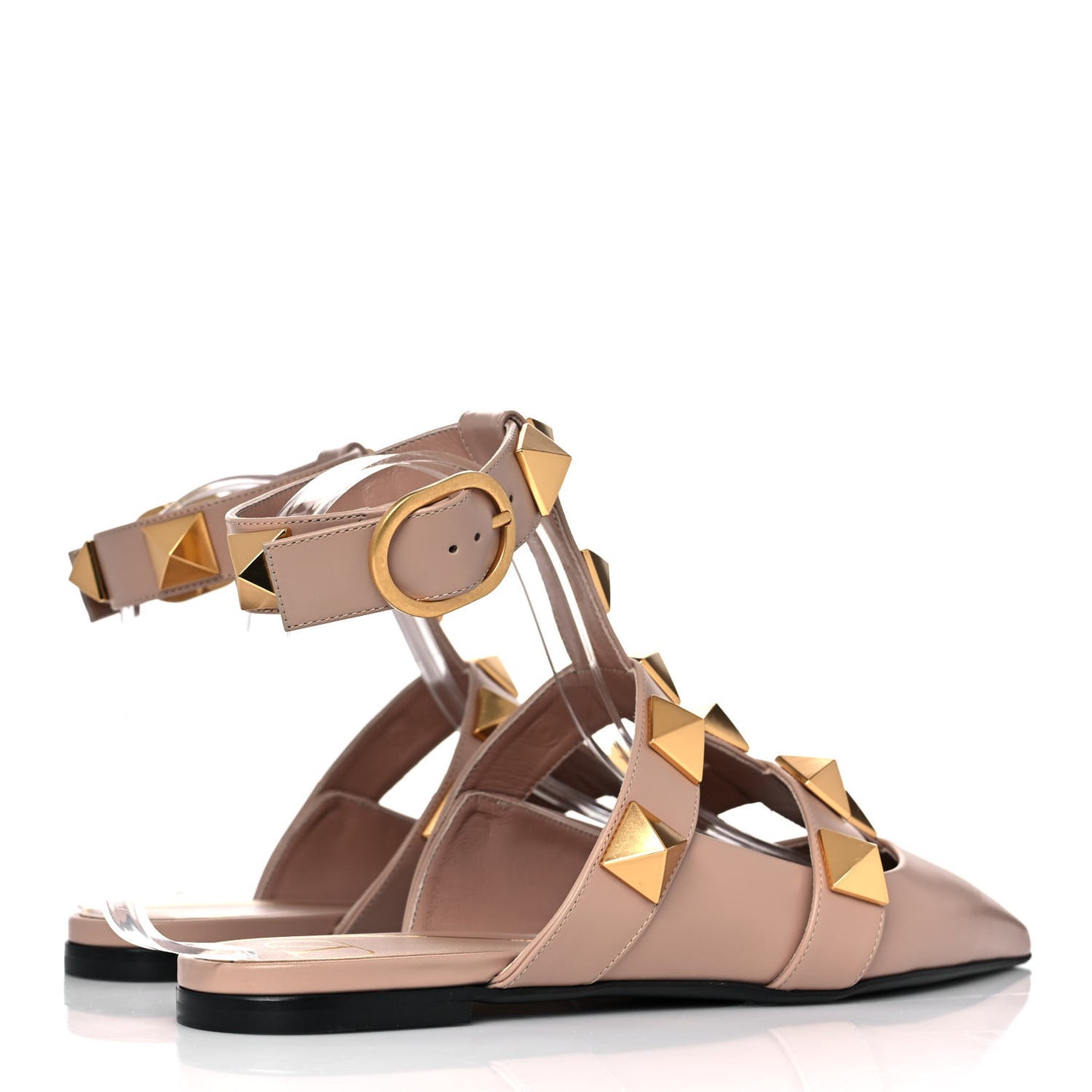 Calfskin Roman Stud Ankle Strap Flat Mules 38 Rose Cannelle