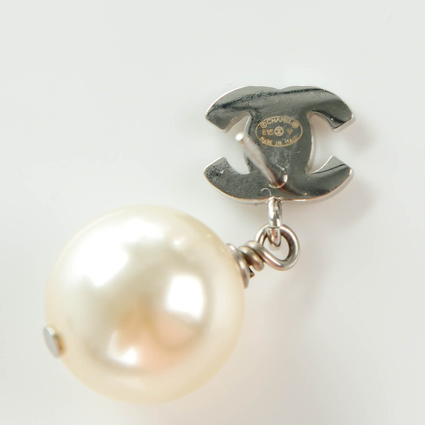 Crystal Pearl CC Drop Earrings Silver