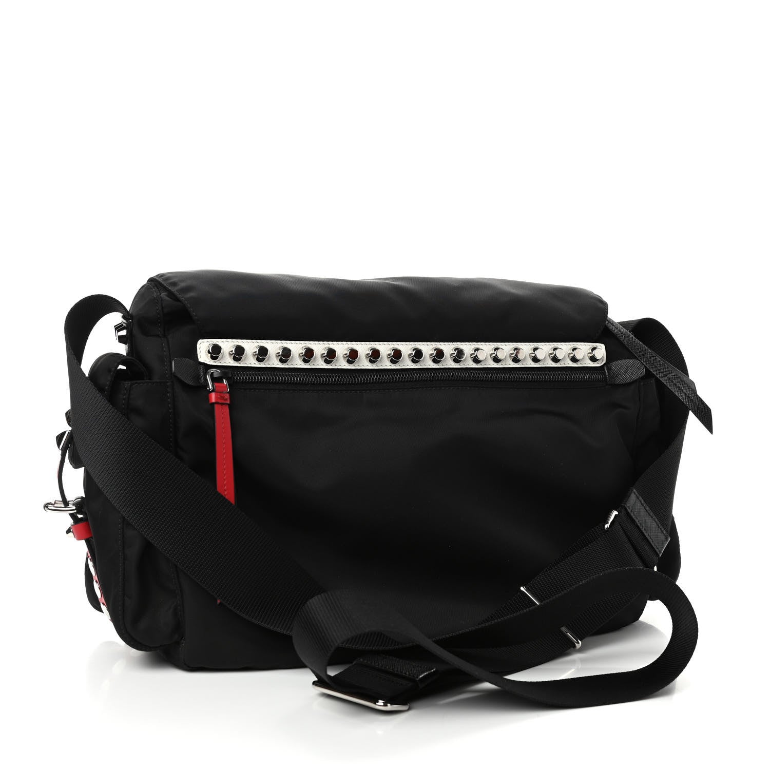 Prada Nylon New Vela Studded Messenger Black Fuoco 2 of 6