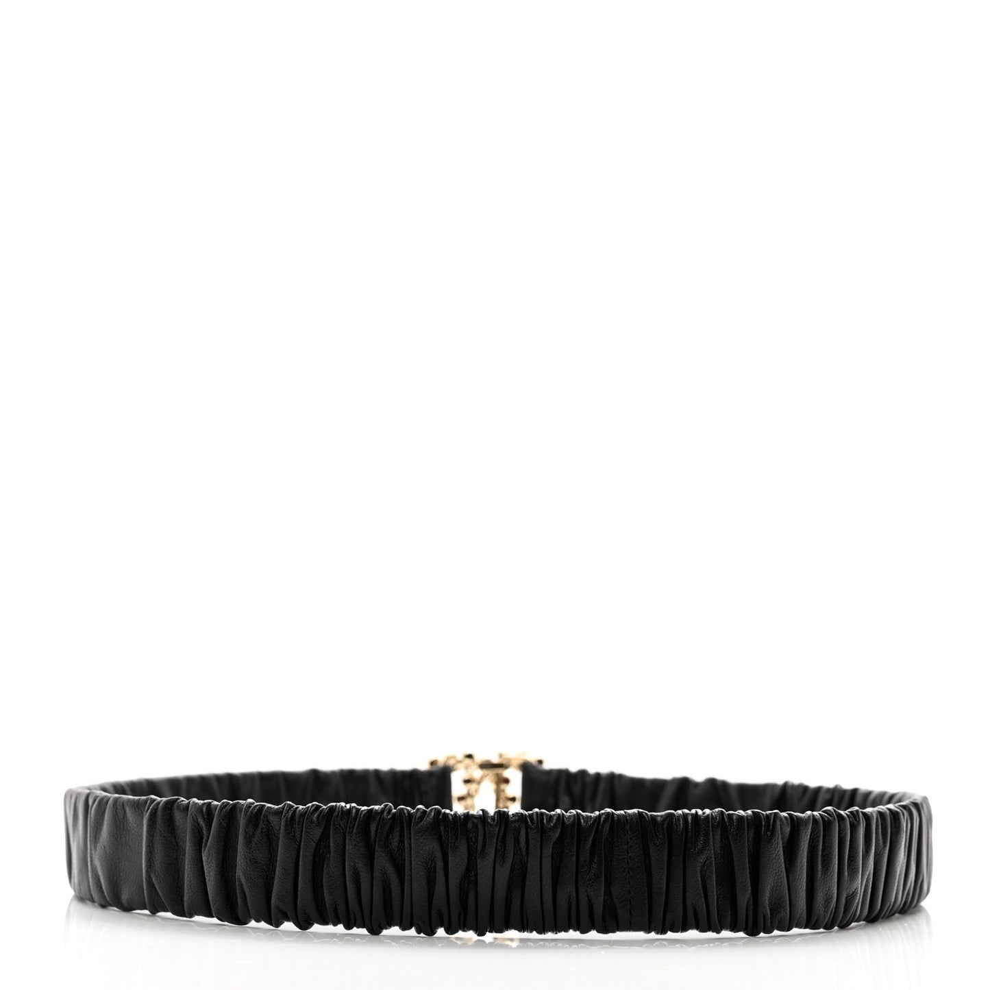 Calfskin Strass Ruched Rope CC Belt 75 30 Black