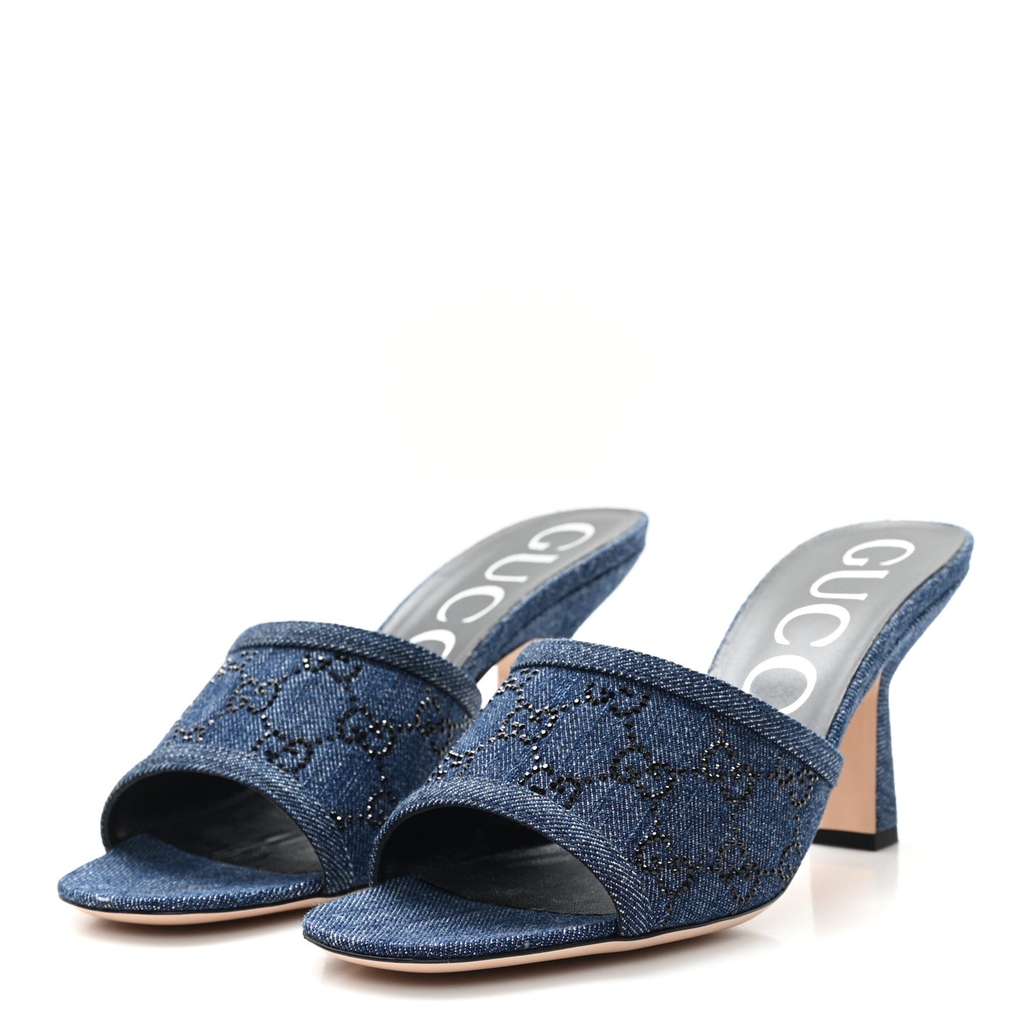 Denim Crystal GG Monogram Mules 40 Blue