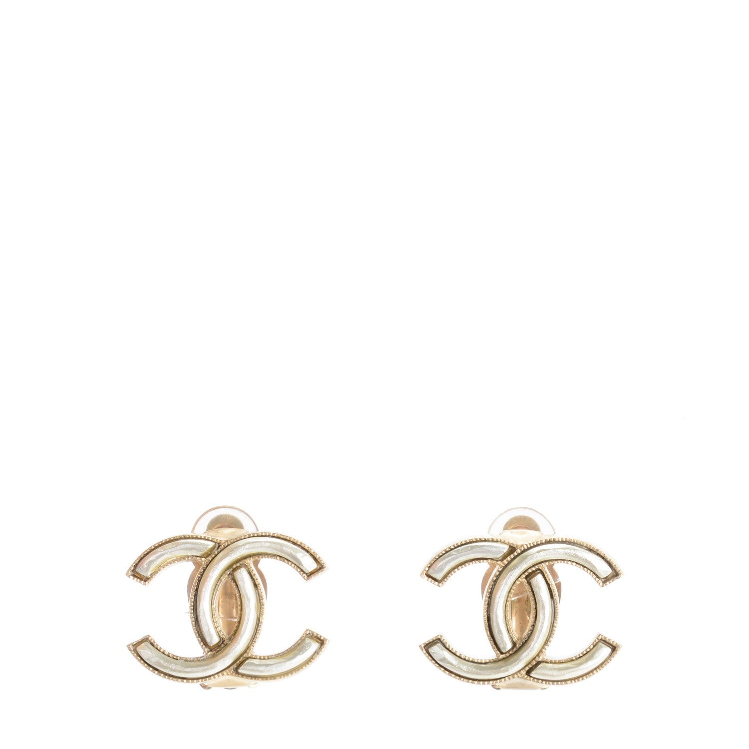 Chanel Metal CC Clip On Earrings Gold Silver 1 of 5