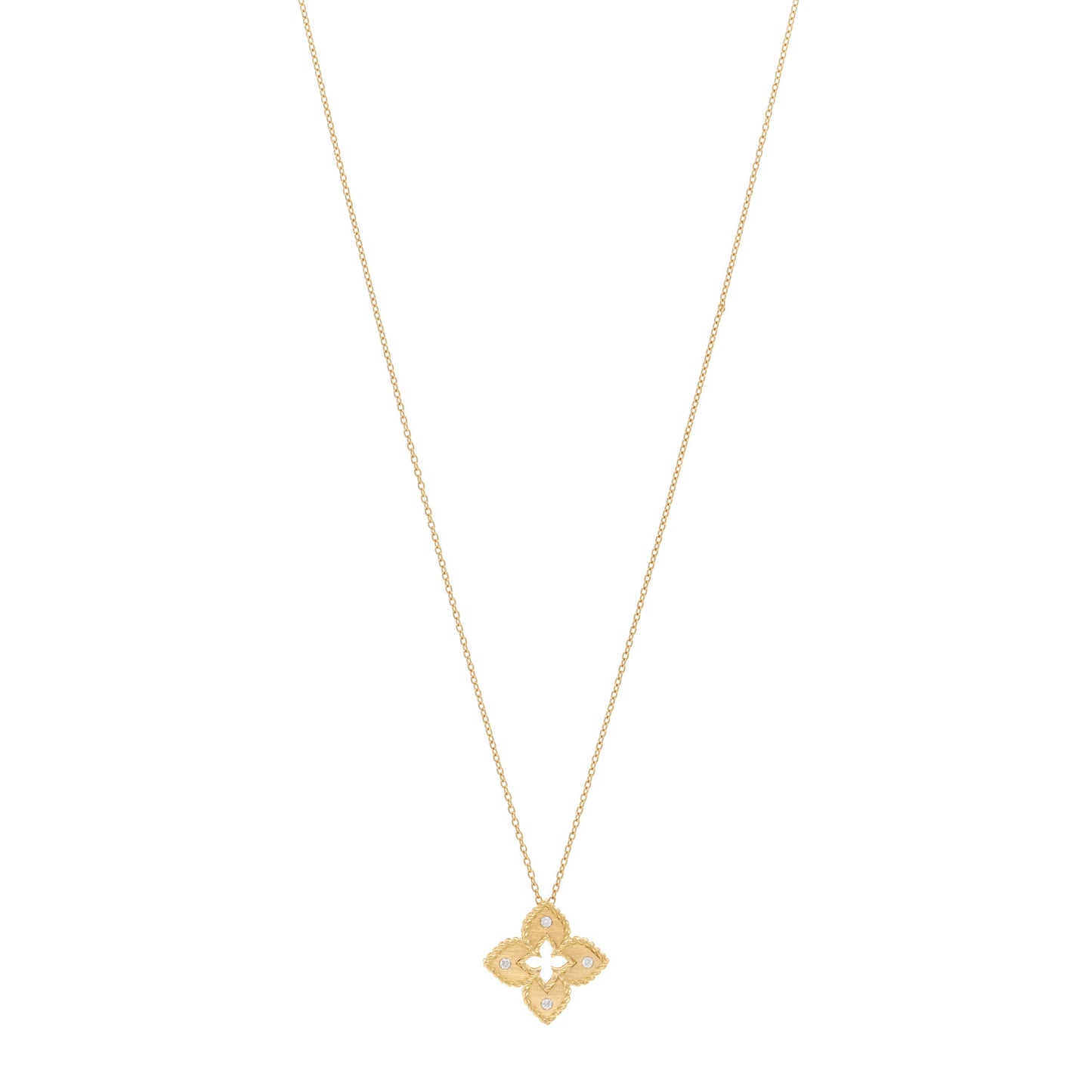 18K Yellow Gold Diamond Petite Venetian Princess Flower Pendant Necklace