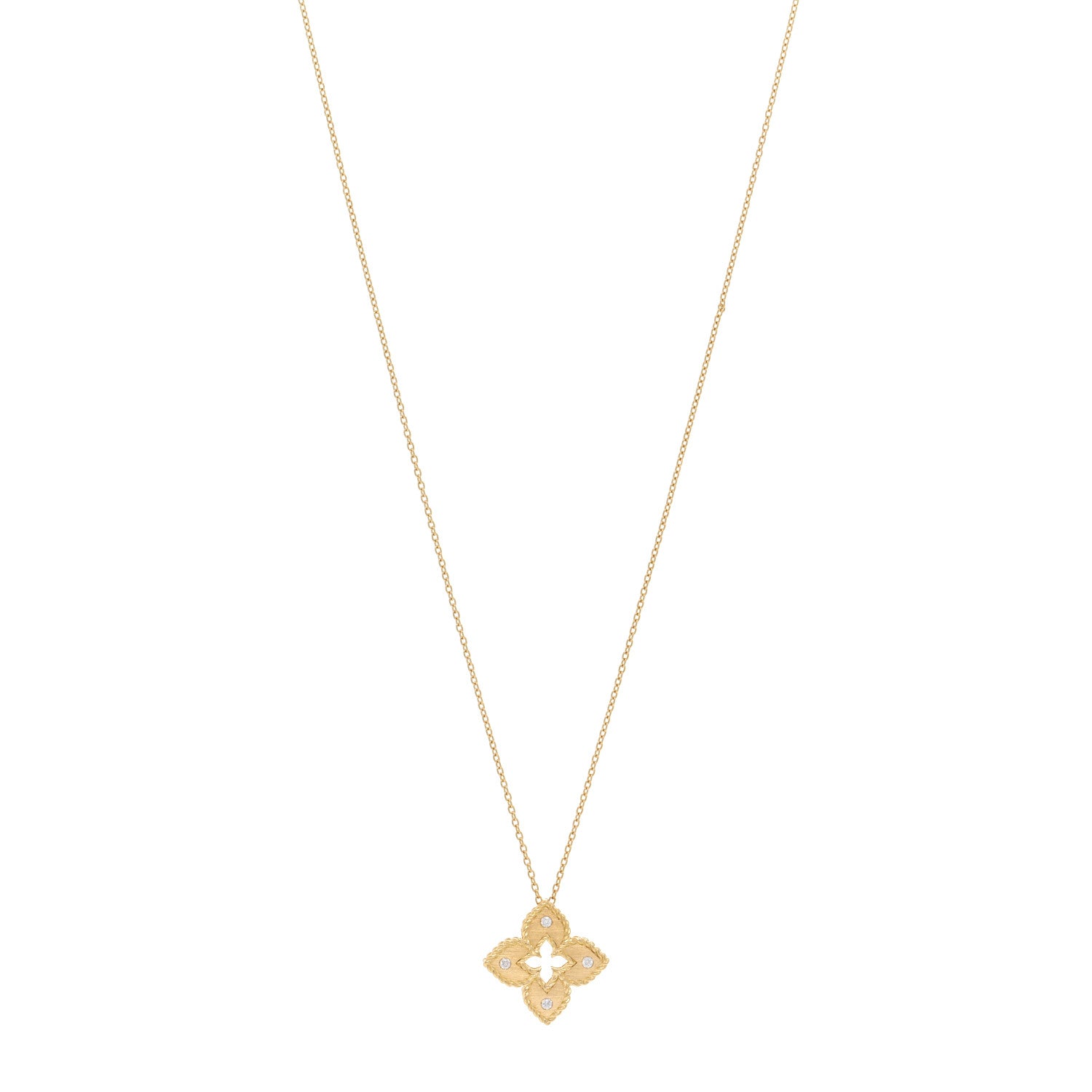 Roberto Coin 18K Yellow Gold Diamond Petite Venetian Princess Flower Pendant Necklace 1 of 4