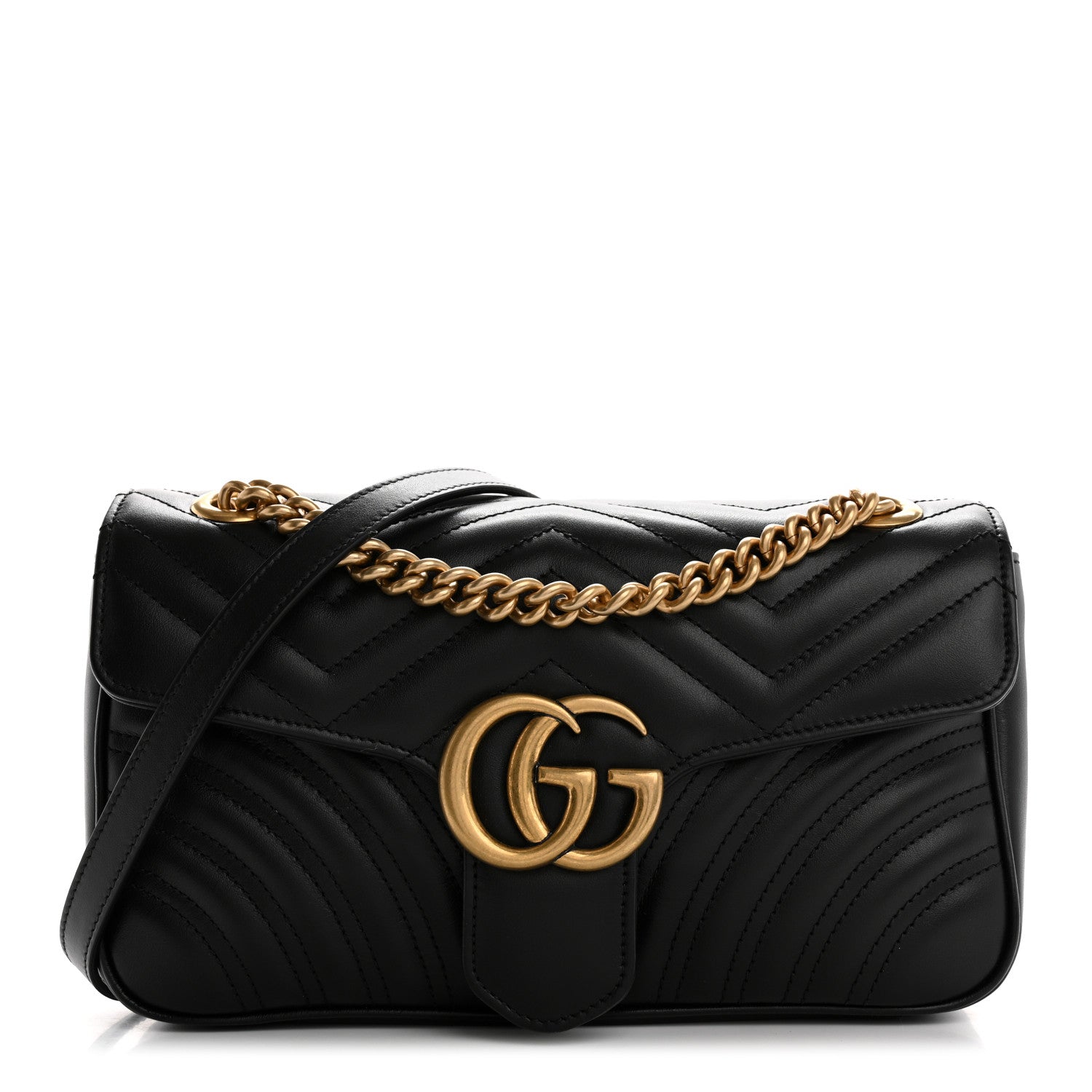 Gucci Calfskin Matelasse Small GG Marmont Shoulder Bag Black 1 of 10
