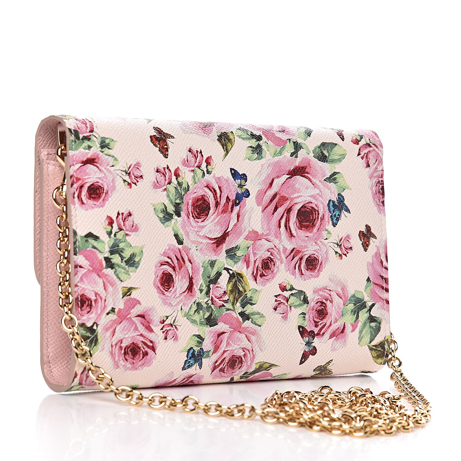 Dolce & Gabbana Dauphine Rose Print Wallet On Chain Pink 3 of 9
