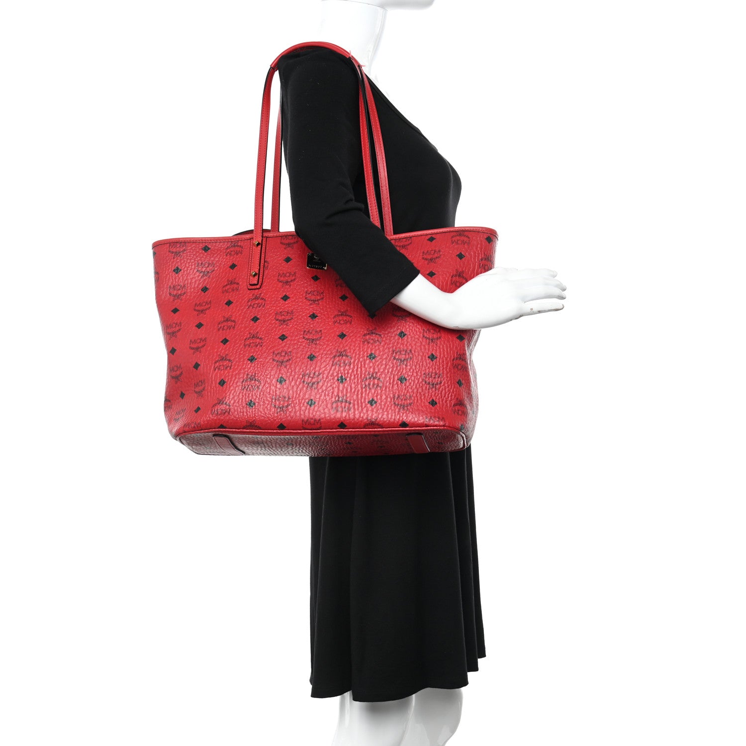 MCM Visetos Medium Anya Shopper Tote Ruby Red 2 of 26
