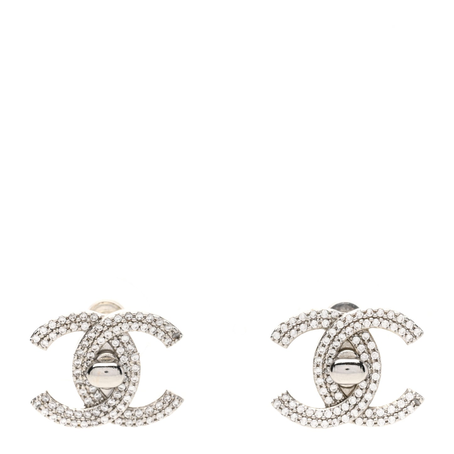 Crystal CC Turnlock Earrings Silver