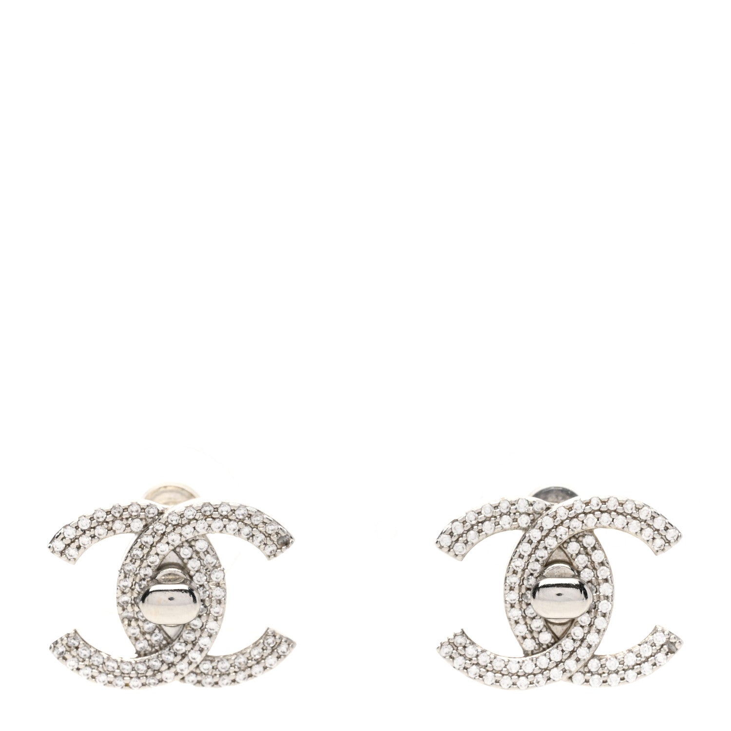 Chanel Crystal CC Turnlock Earrings Silver 1 of 4