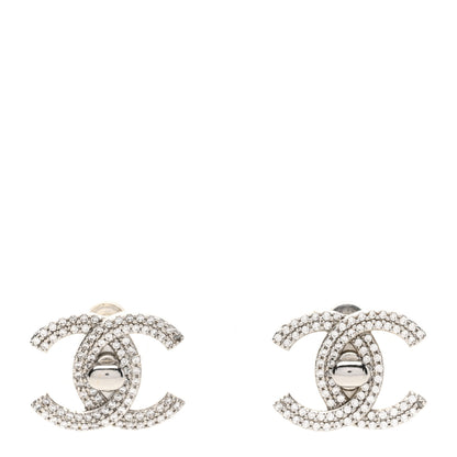 Chanel Crystal CC Turnlock Earrings Silver 1 of 4