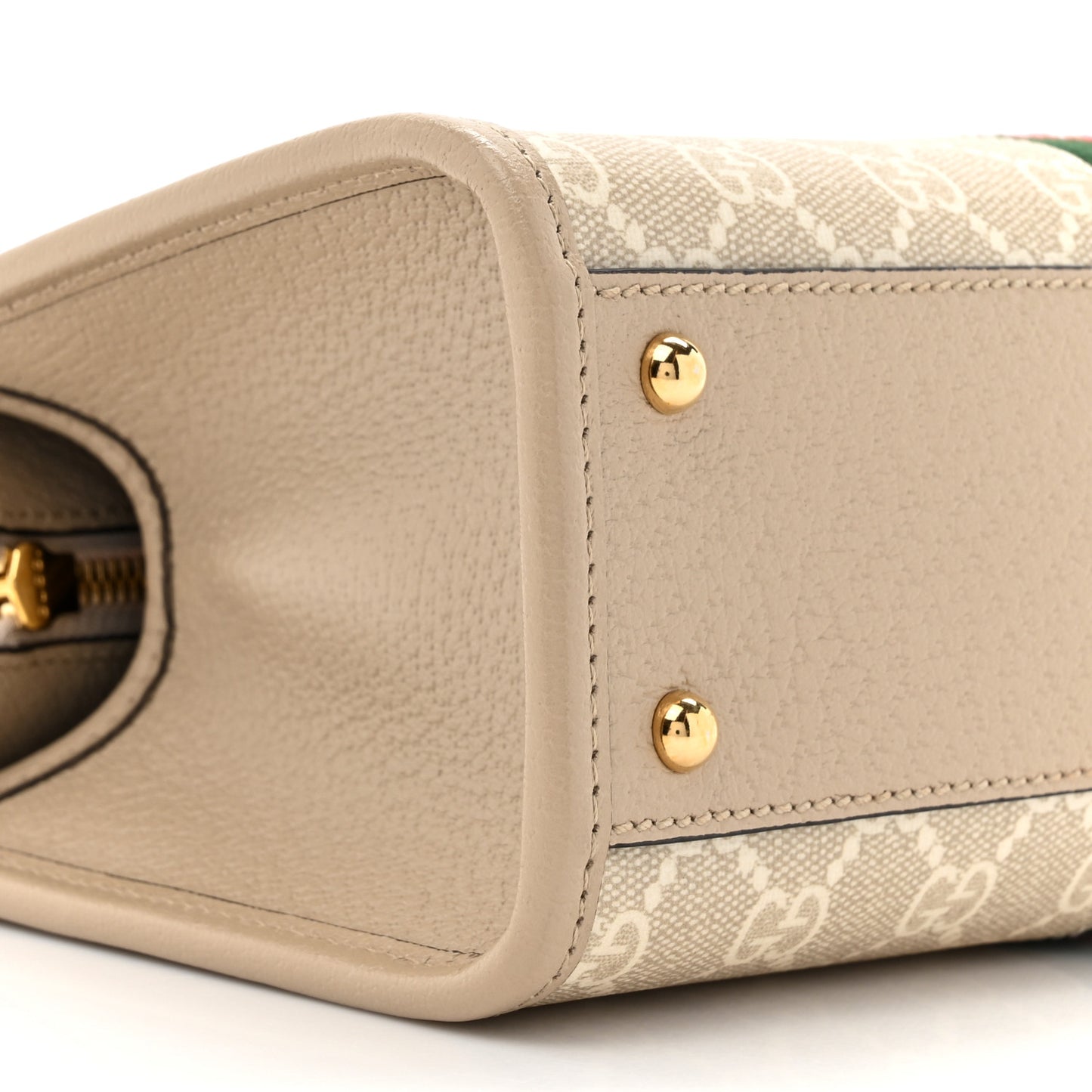 GG Supreme Monogram Textured Dollar Calfskin Web Small Ophidia Slip Handle Tote Beige Mystic White Oatmeal