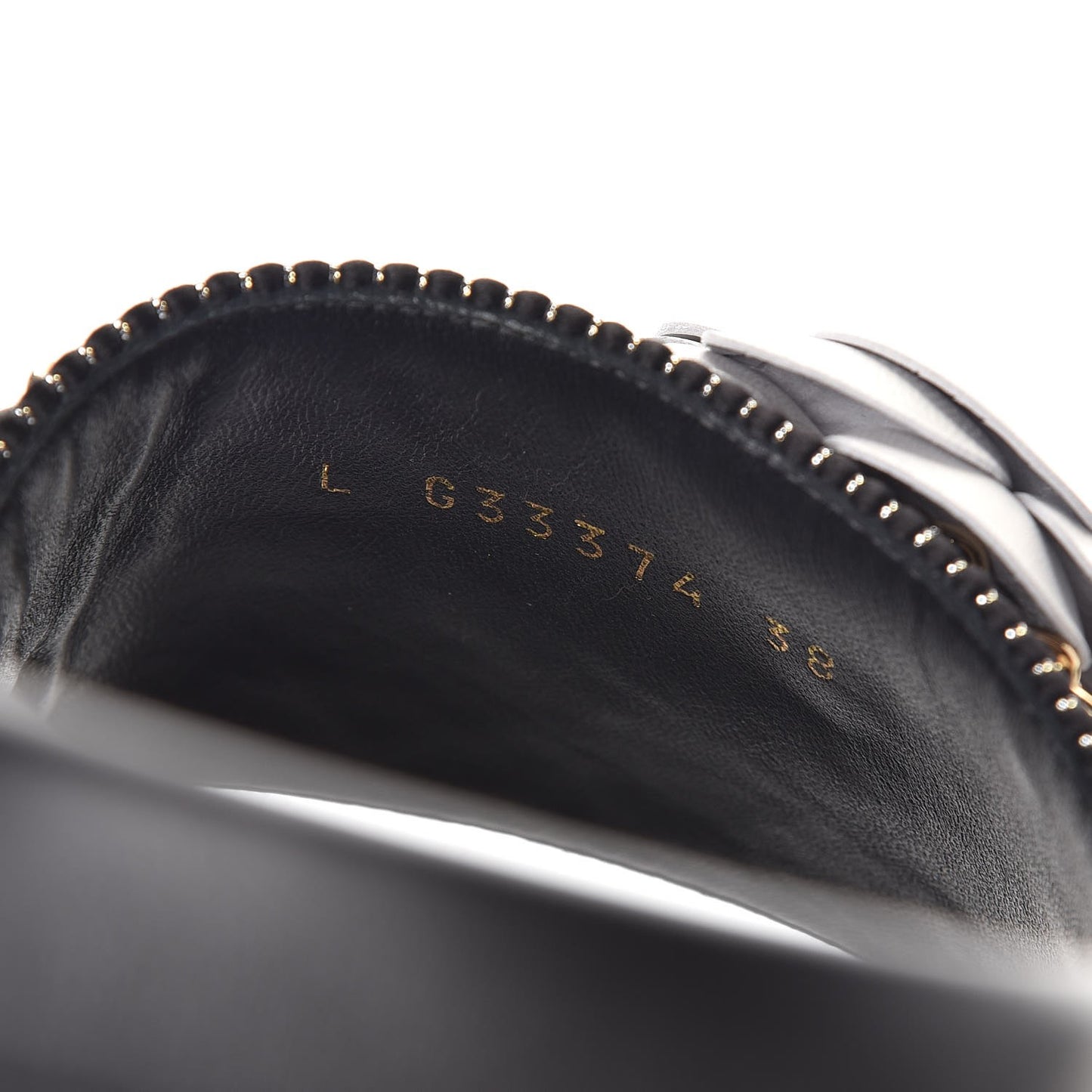 Calfskin Chain Camellia Flat Sandals 38 Black