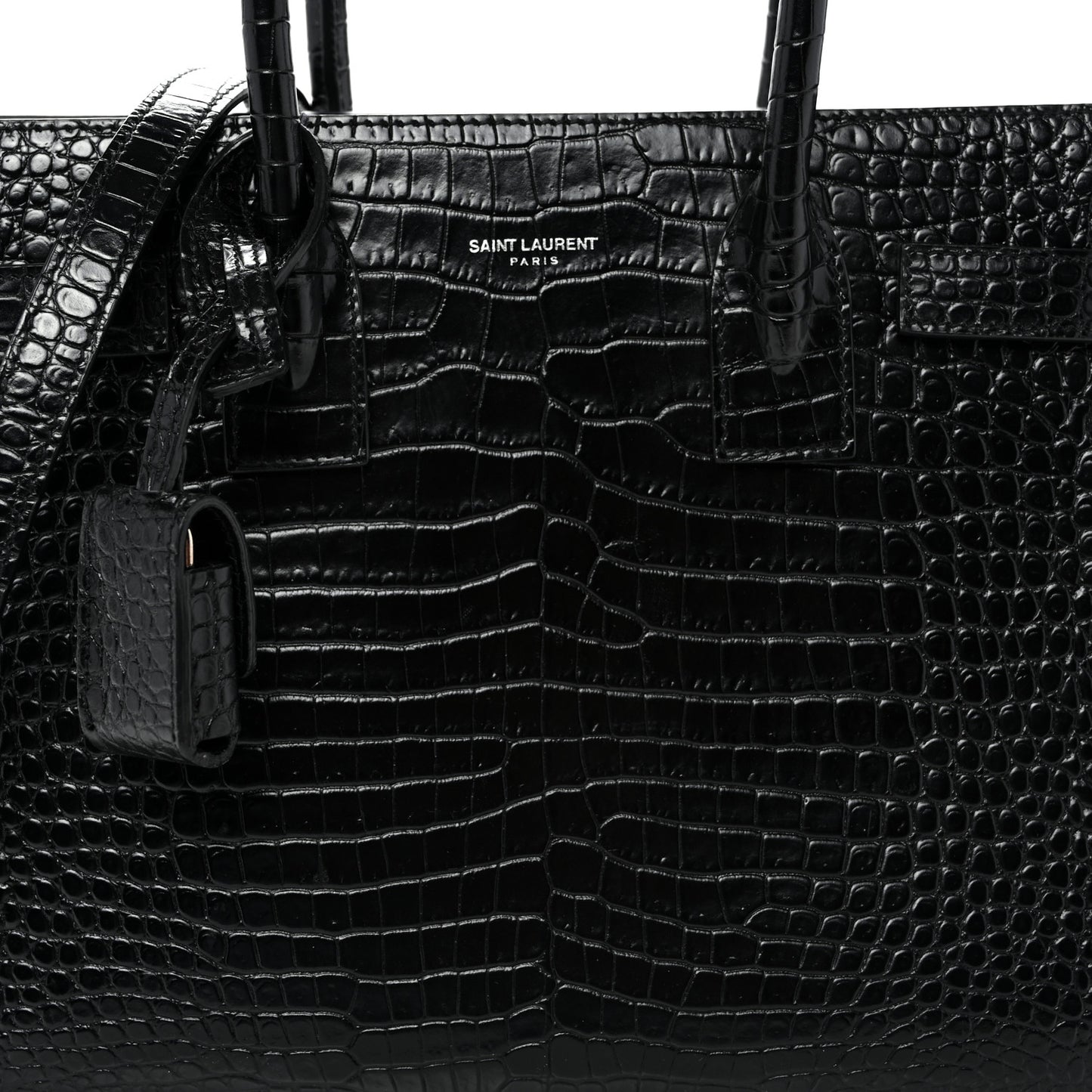 Calfskin Crocodile Embossed Baby Sac De Jour Black