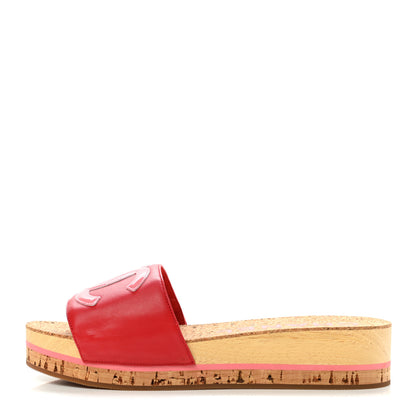 Chanel Patent Calfskin Cork CC Platform Slide Sandals 39 Pink 1 of 9