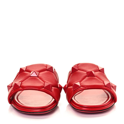 Valentino Garavani Nappa Monochrome Roman Stud Flat Slide Sandals 37.5 Rouge Pur 8 of 44