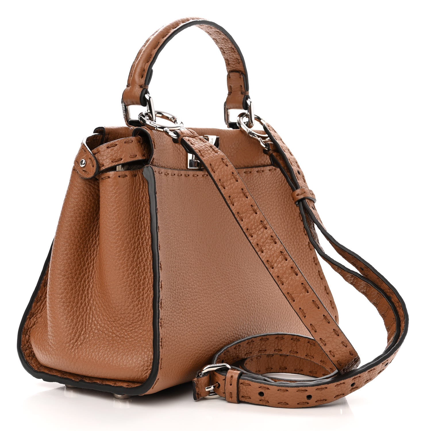 Fendi Cuoio Romano Selleria Bi-Color Mini Peekaboo Iconic Satchel Mou Milk 3 of 12