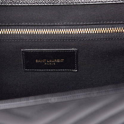 Saint Laurent Grain De Poudre Matelasse Chevron Large Monogram Satchel Black 7 of 9