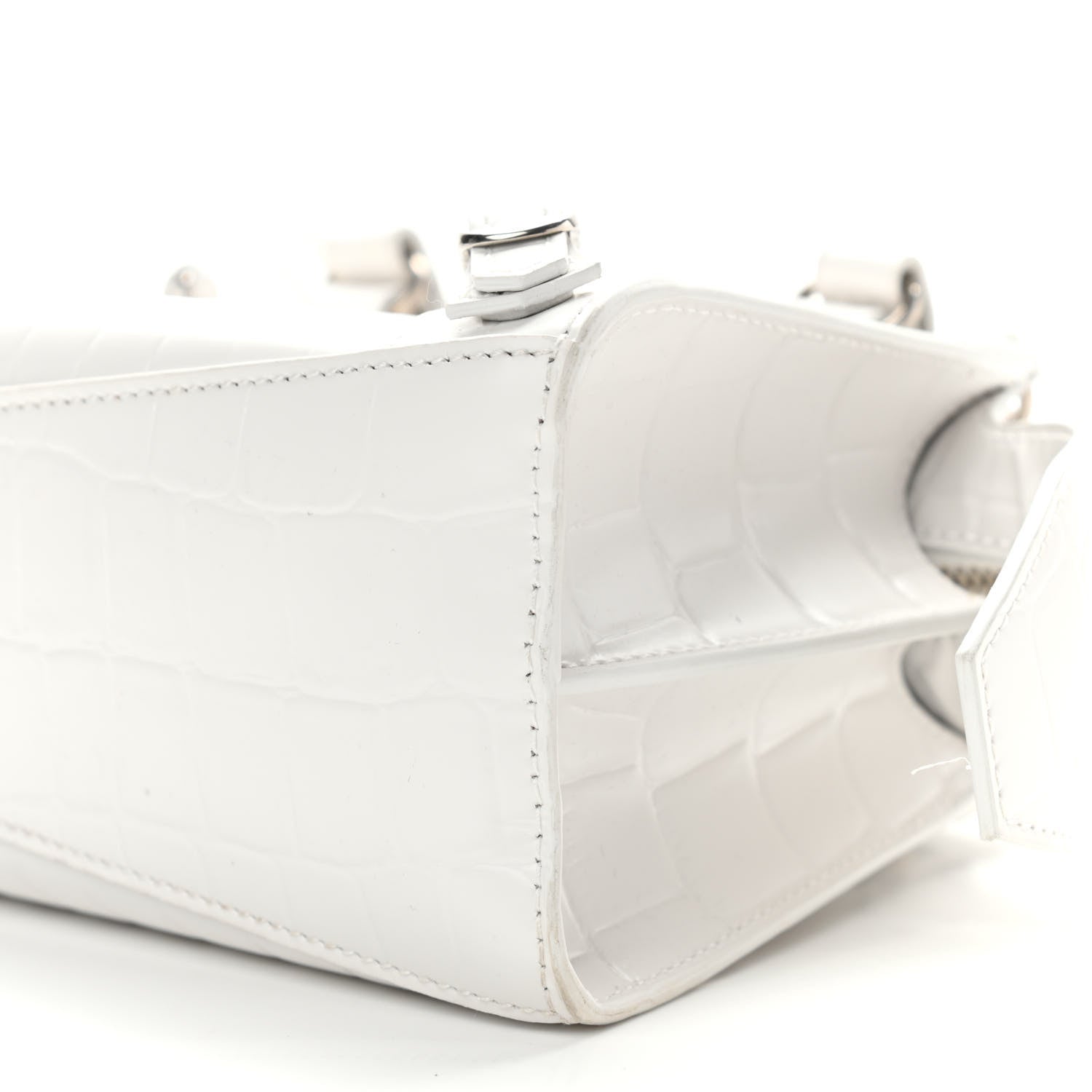 Balenciaga Semi Shiny Calfskin Crocodile Embossed Neo Classic Silver Hardware Mini City White 9 of 9