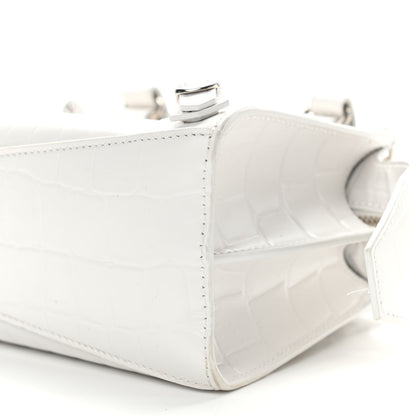 Balenciaga Semi Shiny Calfskin Crocodile Embossed Neo Classic Silver Hardware Mini City White 9 of 9