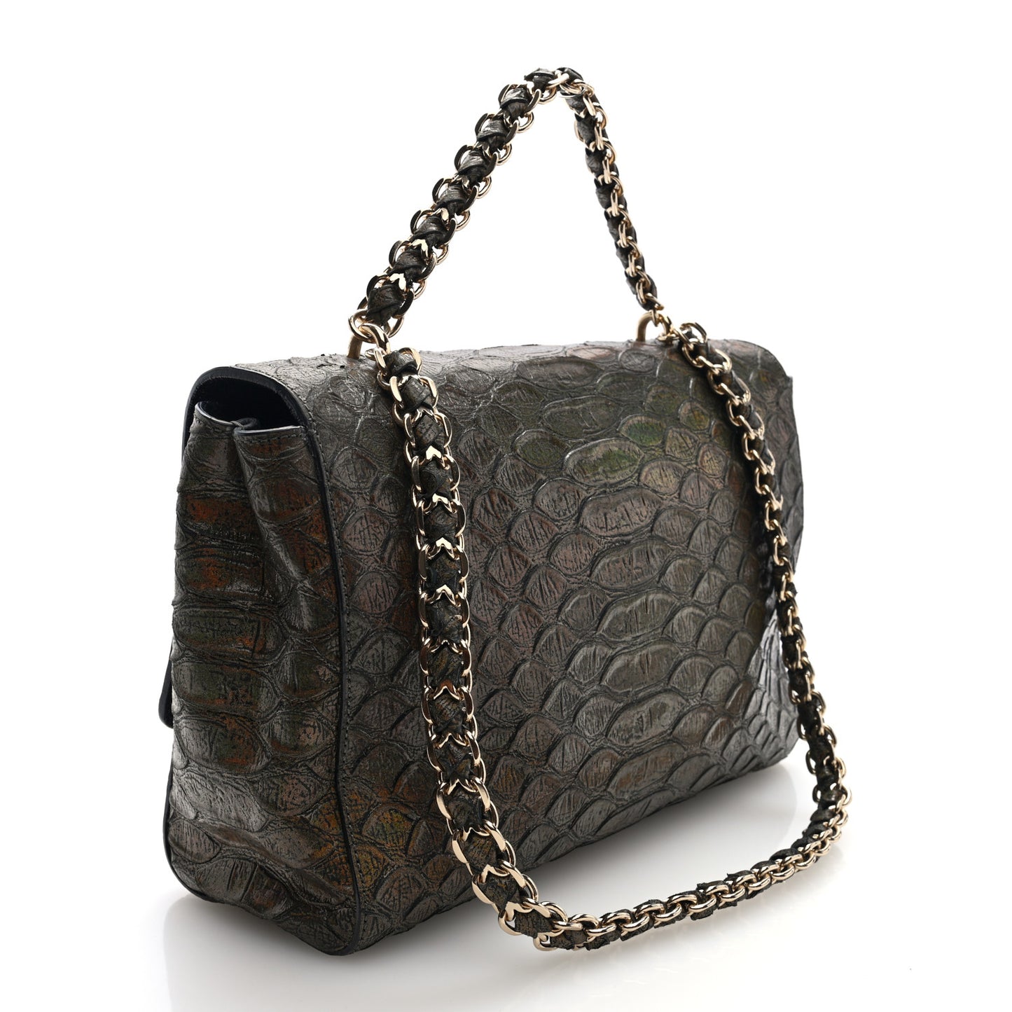Iridescent Nappa Crocodile Embossed Medium Lily Bronze