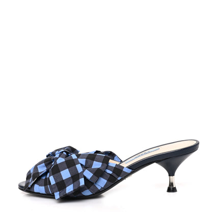 Prada Gingham Bow Slide Sandals 35 Blue 1 of 7