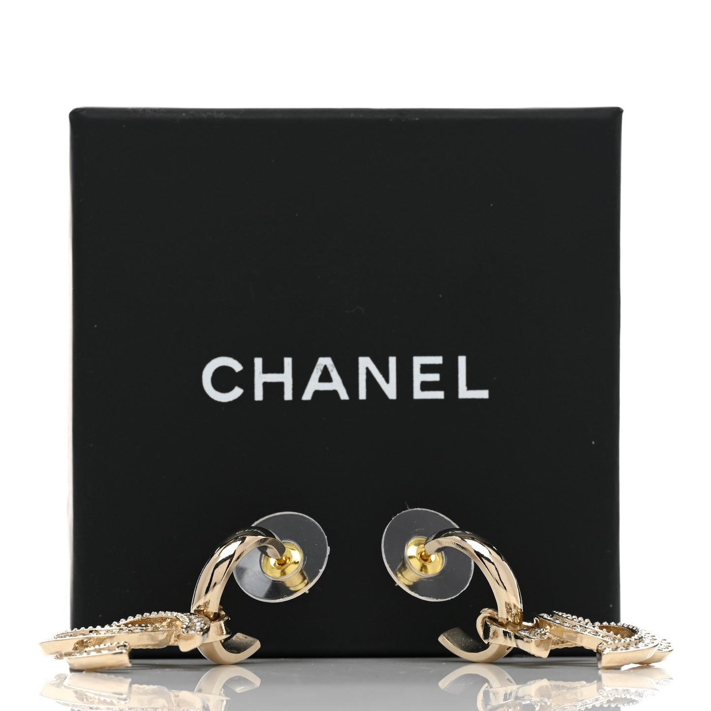 Metal Crystal CC Hoop Drop Earrings Gold