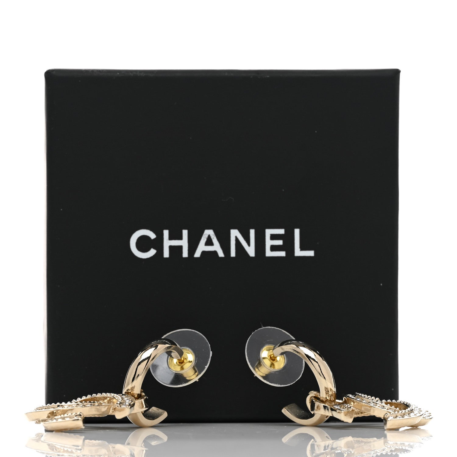 Chanel Metal Crystal CC Hoop Drop Earrings Gold 5 of 5