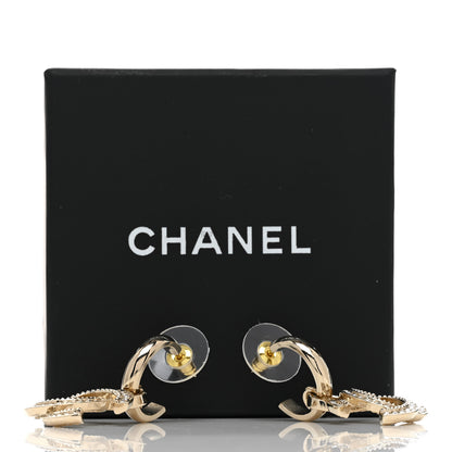 Chanel Metal Crystal CC Hoop Drop Earrings Gold 5 of 5