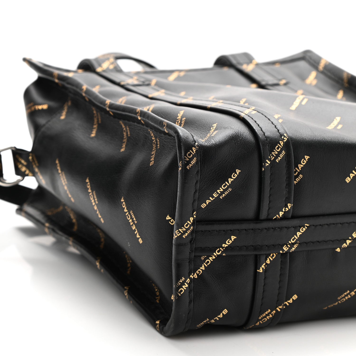 Balenciaga Calfskin Allover Logo XS Bazar Shopper Tote Black Gold 9 of 10